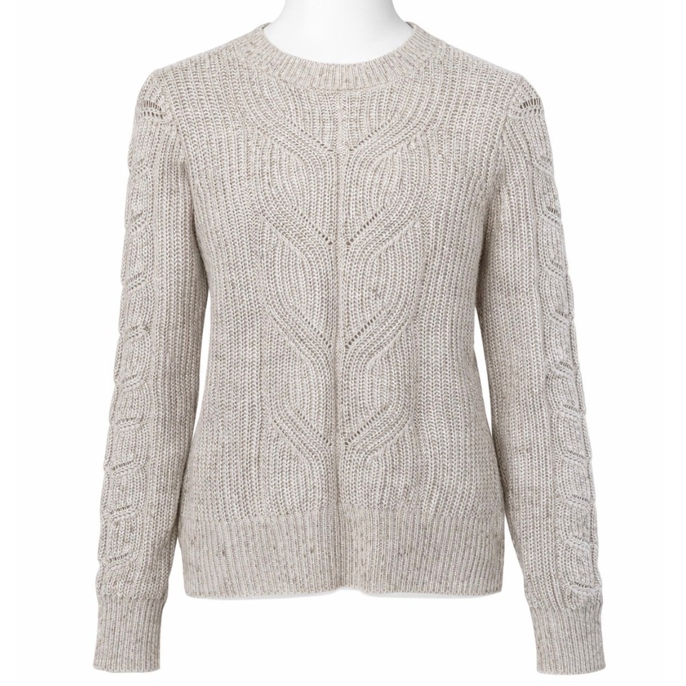 ZARA NWT Cable Knit‎ Sweater Textured Crew Neck Long Sleeve Beige Women's Size M